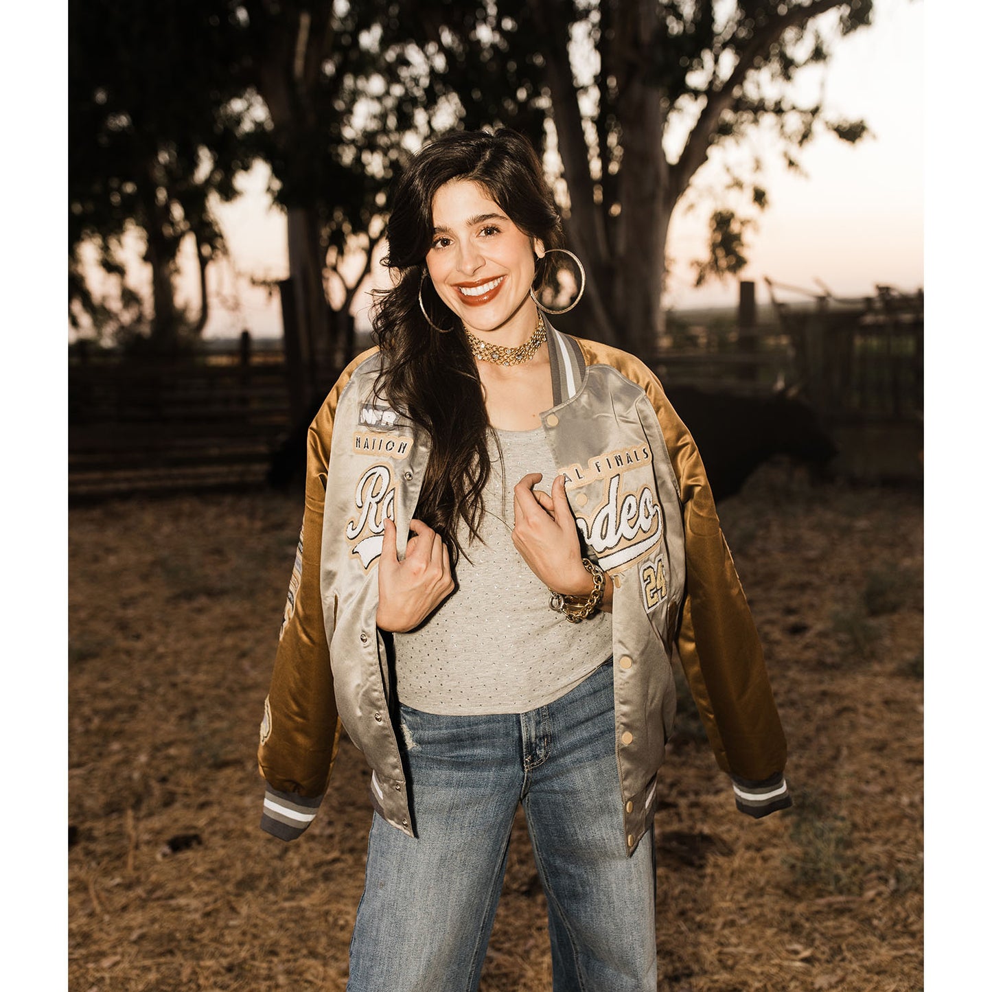 NFR 2024 Ladies Rodeo Quincy Bomber Jacket - Model Image Front View Over Shoulders