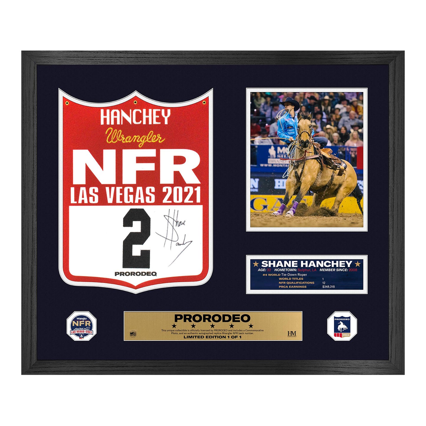 2021 NFR Shane Hanchey Autographed Back Number Frame - Front View