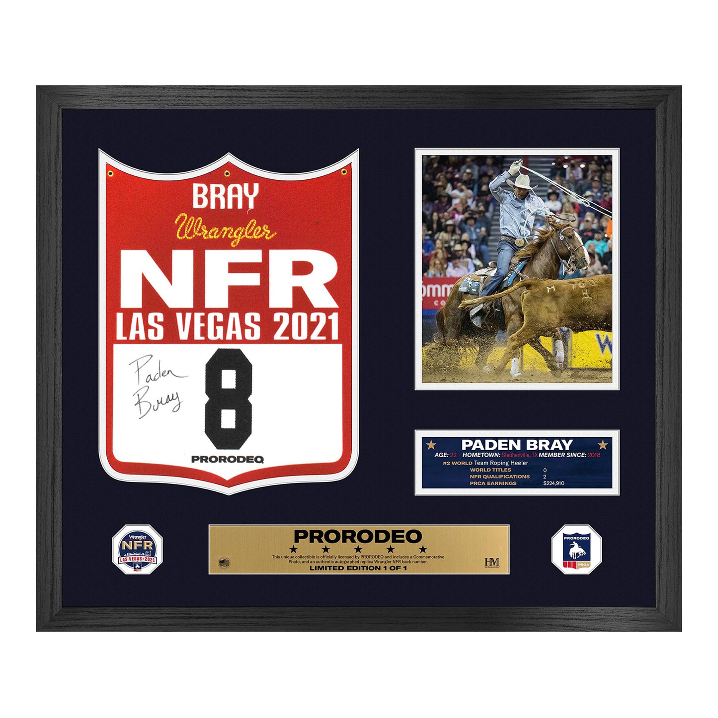 2021 NFR Paden Bray Autographed Back Number Frame