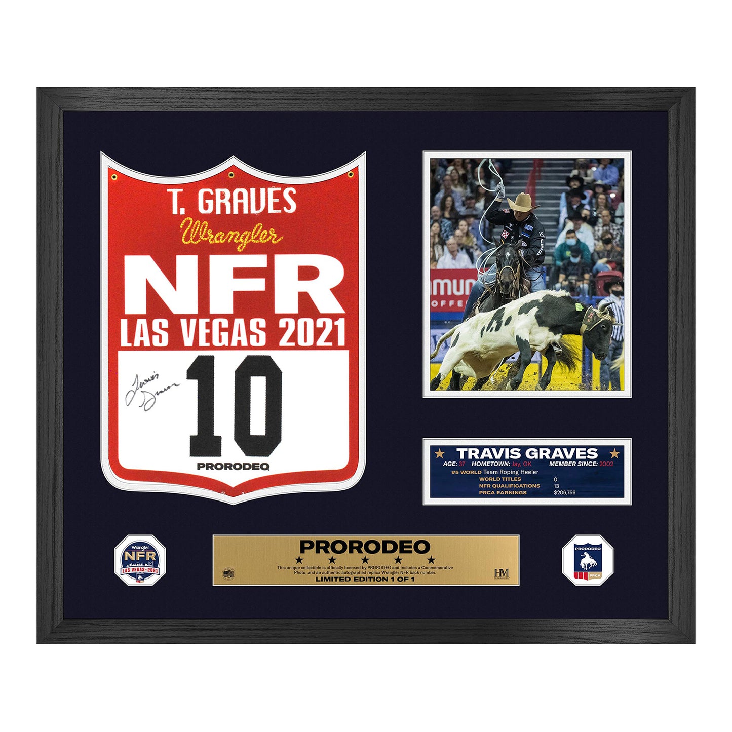 2021 NFR Travis Graves Autographed Back Number Frame - Front View