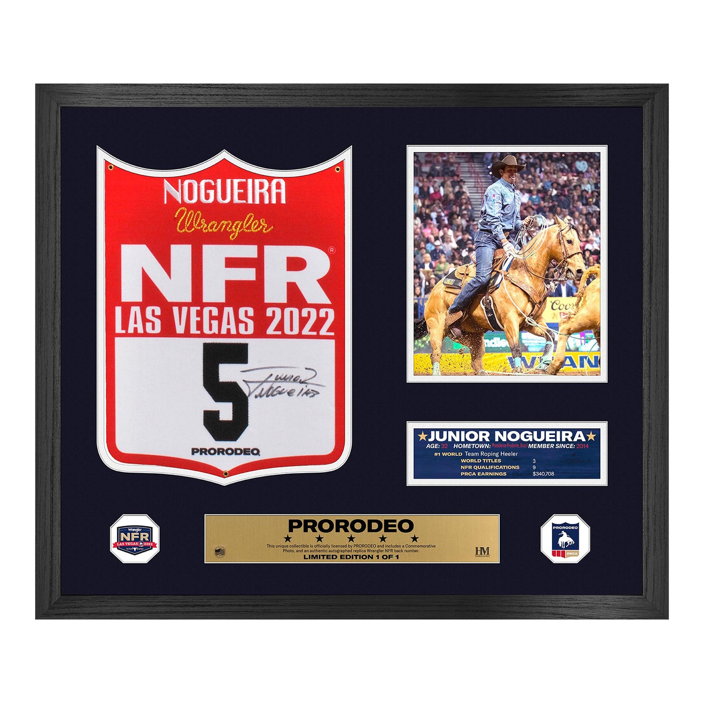 2022 NFR Junior Nogueira Autographed Back Number Frame - Front View
