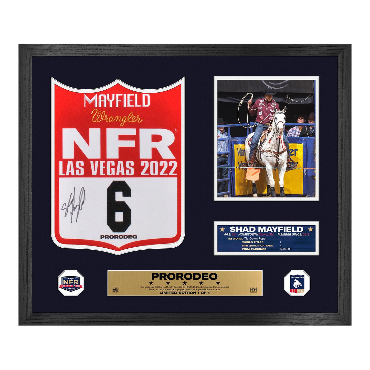 2022 NFR Shad Mayfield Autographed Back Number Frame - Front View