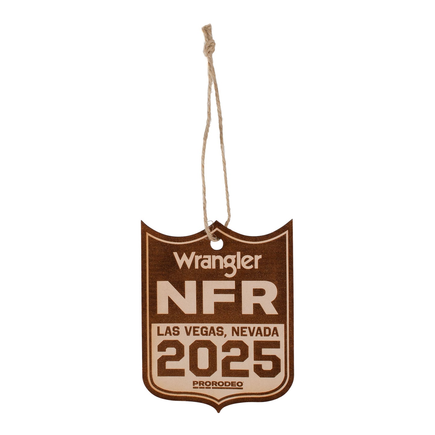 NFR 2025 Wrangler Shield Ornament - Front View