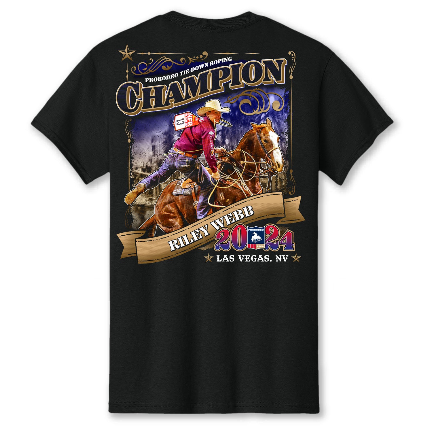 NFR 2024 Riley Webb Tie-Down Roping Champion T-Shirt - Back View