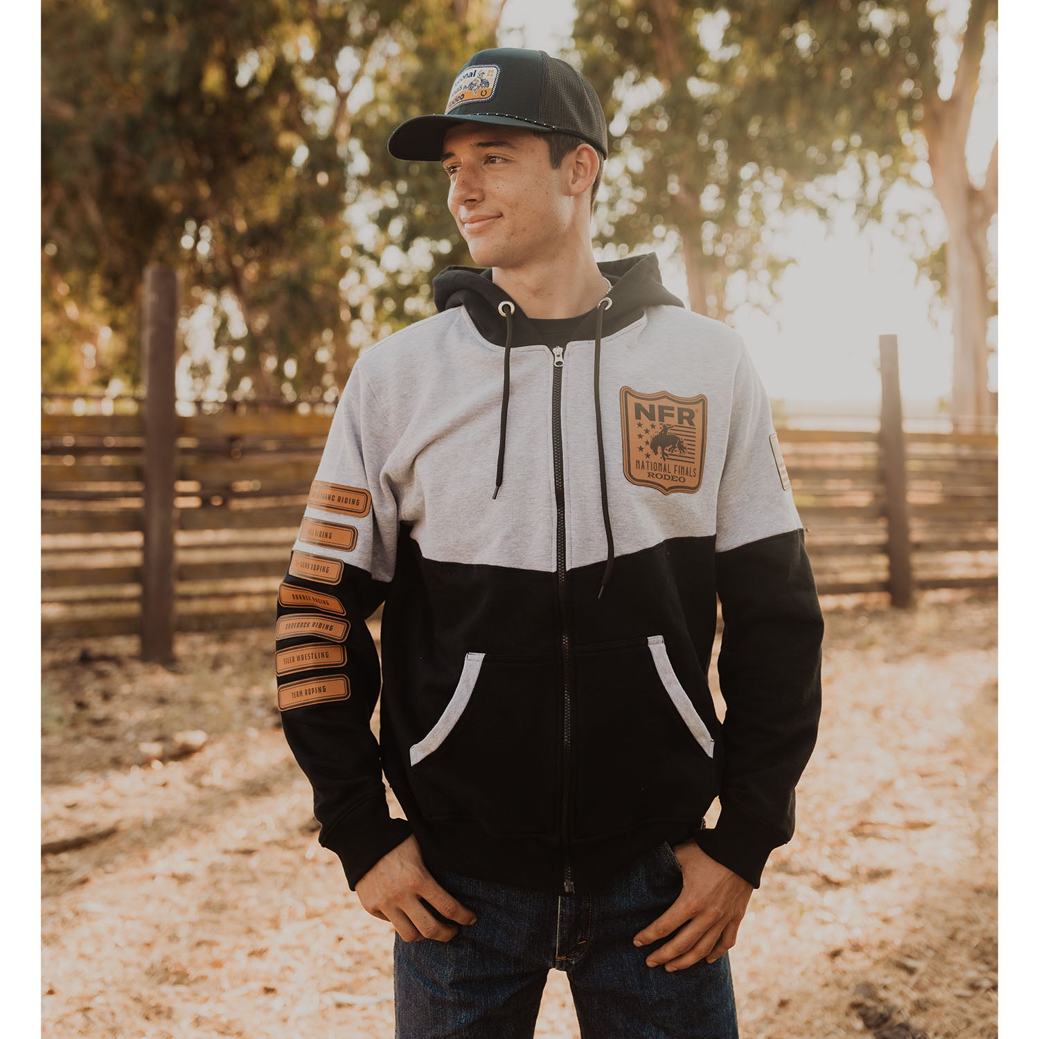 NFR Rodeo Quincy Leather Patch Full Zip Sweatshirt - Front View