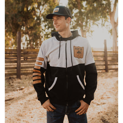 NFR Rodeo Quincy Leather Patch Full Zip Sweatshirt - Front View