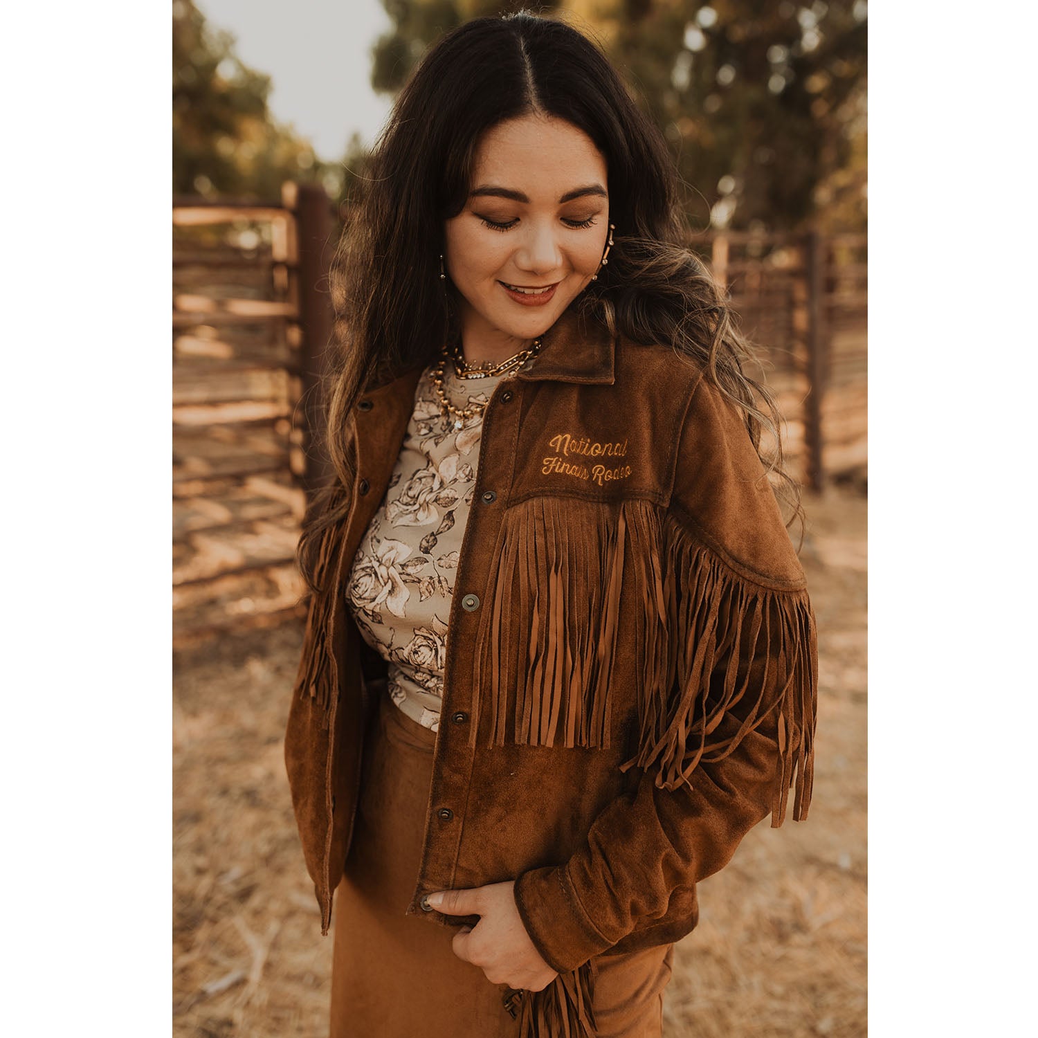 Fringed Suede deals Leather Jacket Blazer Womens Medium Brown Cowgirl Rodeo