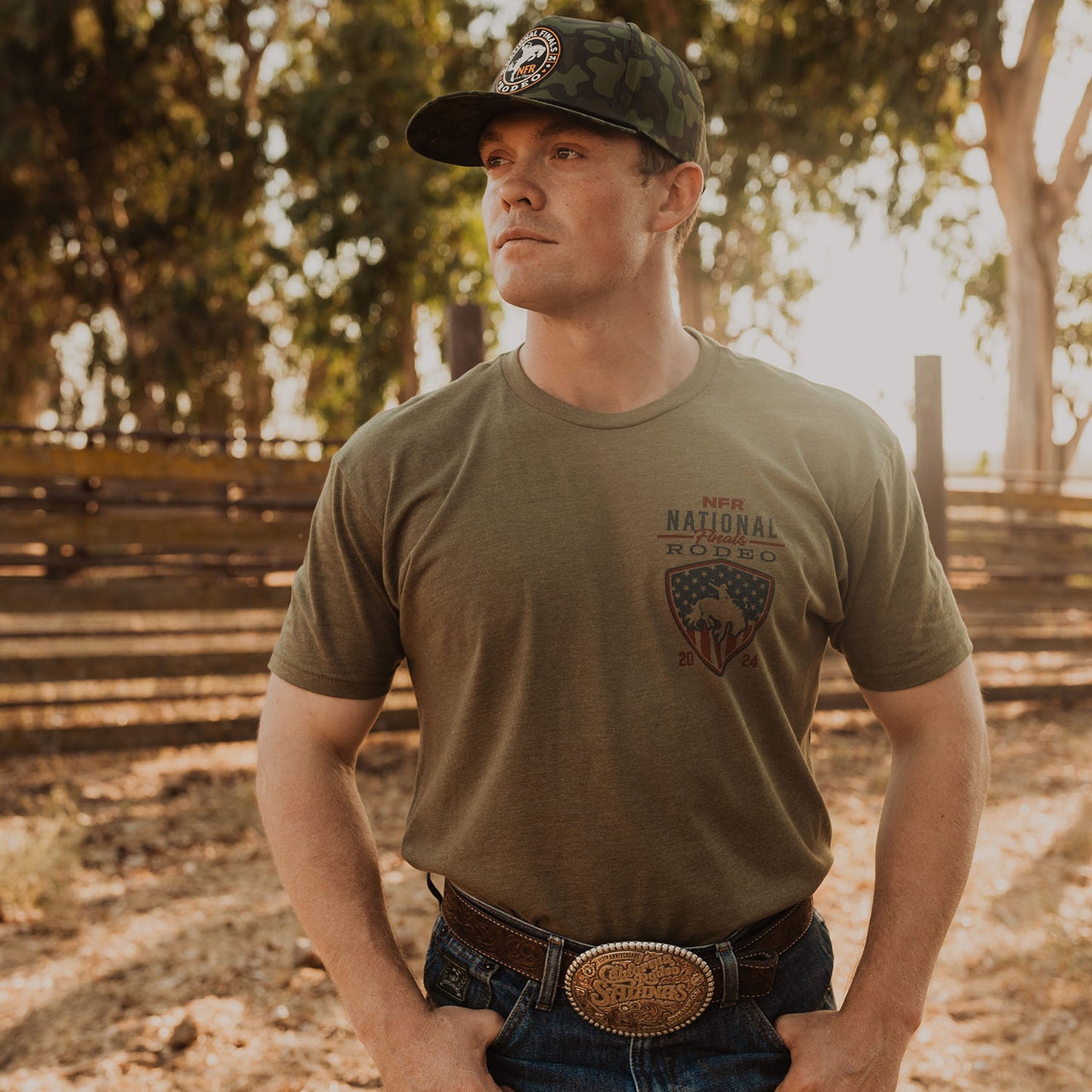 NFR 2024 Rodeo Quincy Patriotic T-Shirt - Model Front View