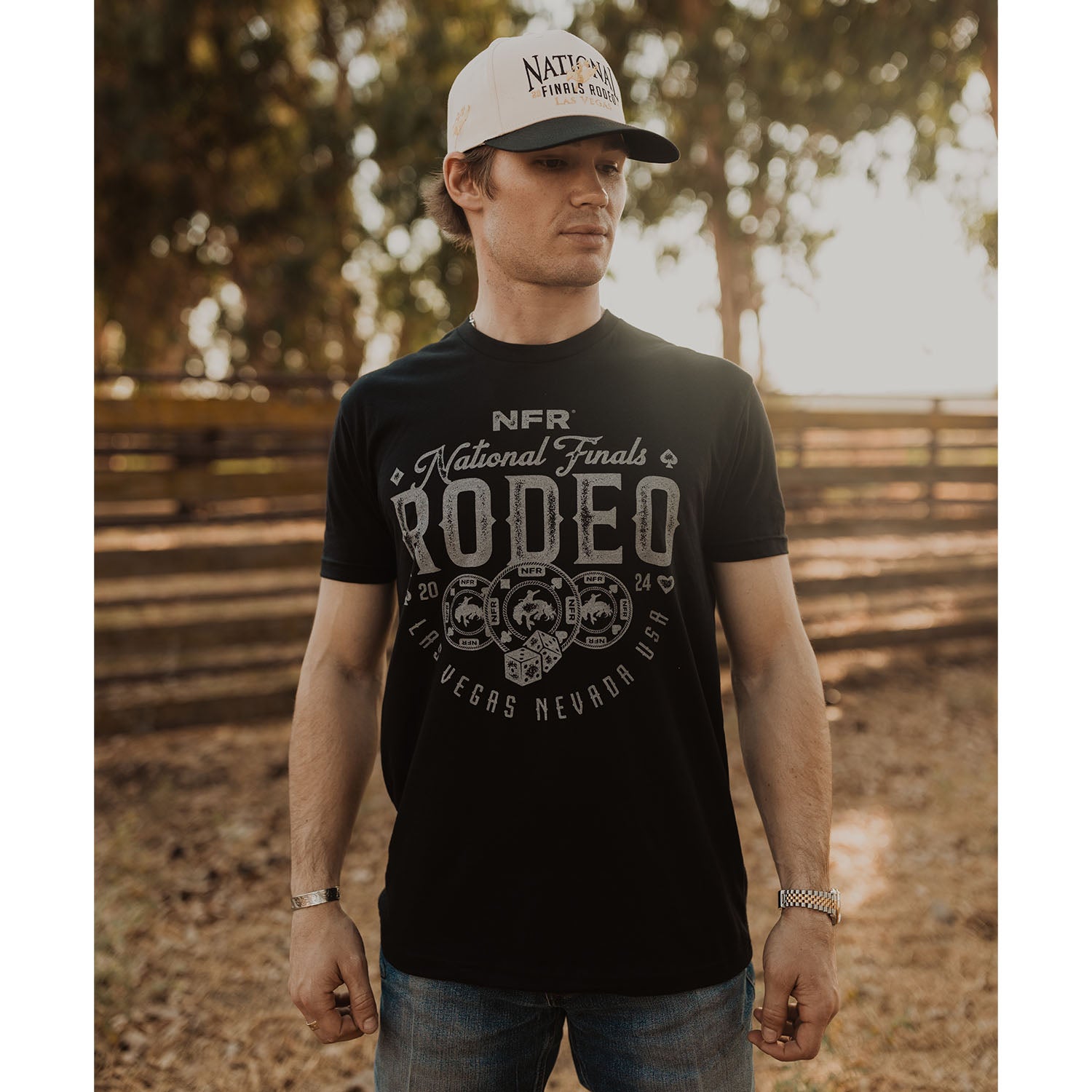 NFR 2024 Rodeo Quincy Poker Chips T-Shirt - Model Front View