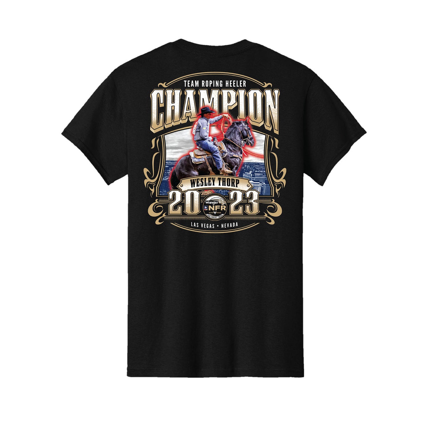 NFR 2023 Team Roping Heeler Champion T-Shirt - Back View