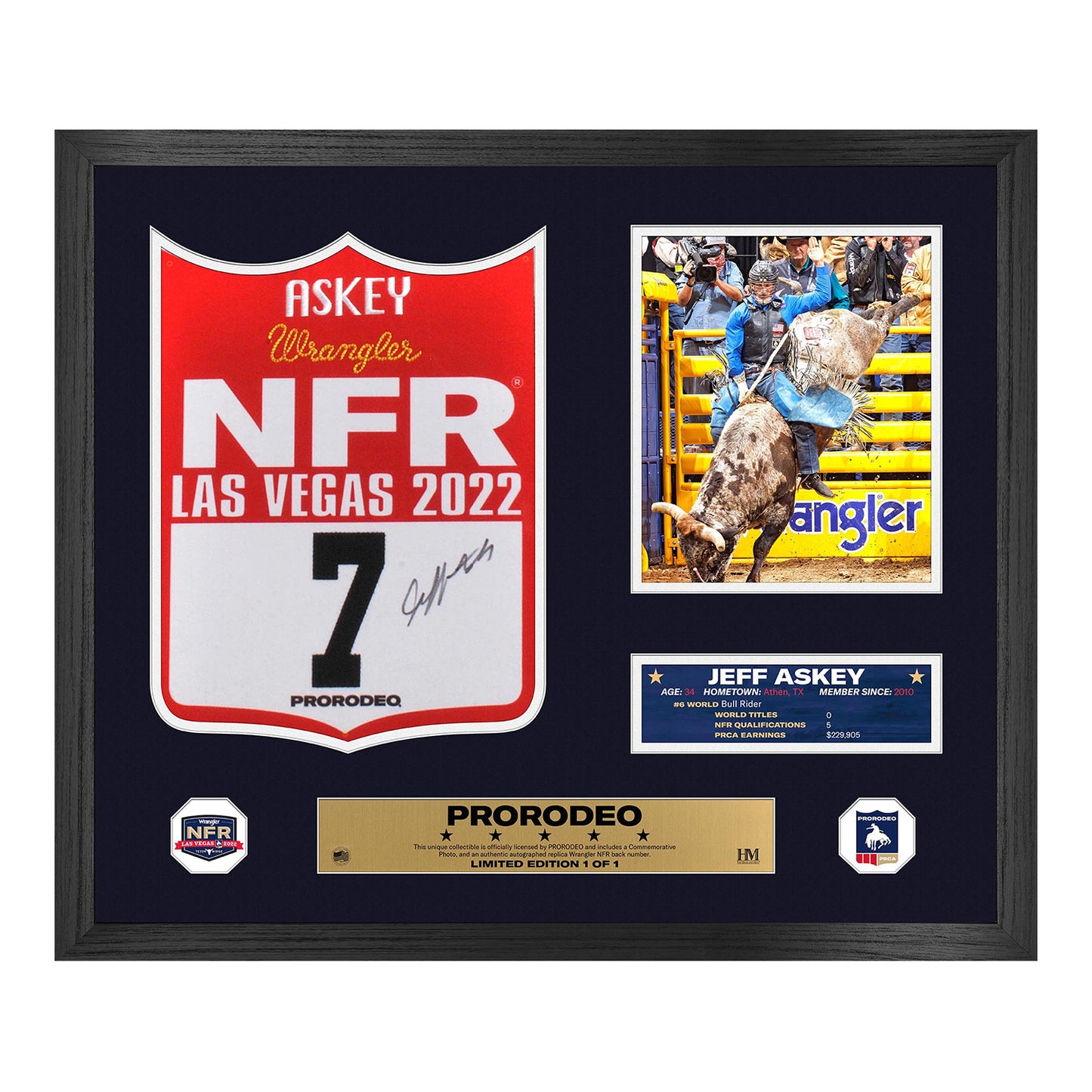 2022 NFR Jeff Askey Autographed Back Number Frame - Front View