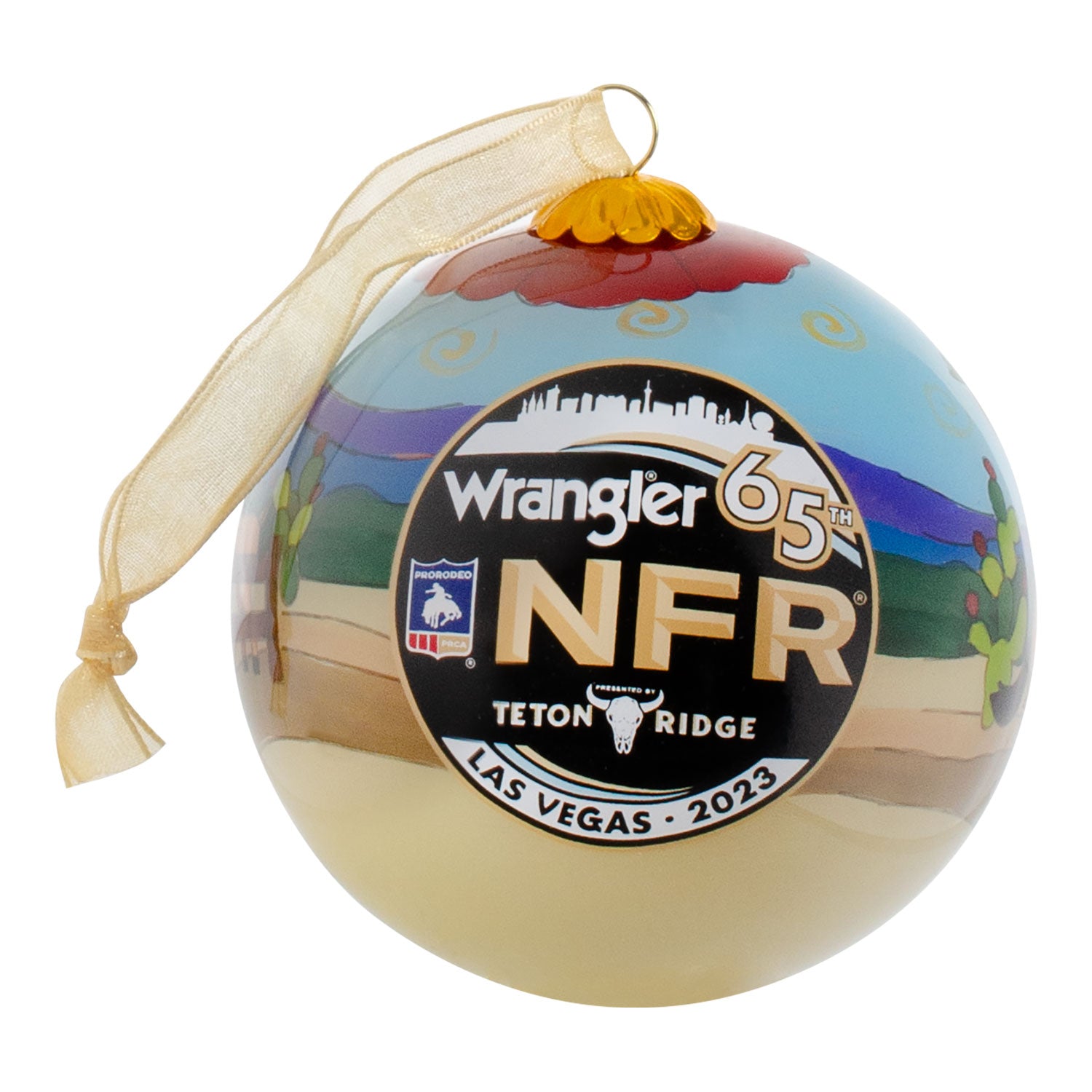 NFR 2023 Bucking Steed Glass Christmas Ornament - NFR Logo View