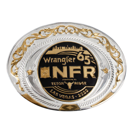 NFR 2023 Silver and Gold Belt Buckle - Front View