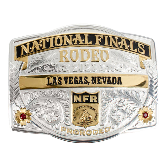 NFR 2023 Commemorative Silver and Gold Belt Buckle - Front View