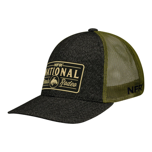 NFR 2023 Rectangle Patch Trucker Hat in Green and Grey - Angled Left Side View