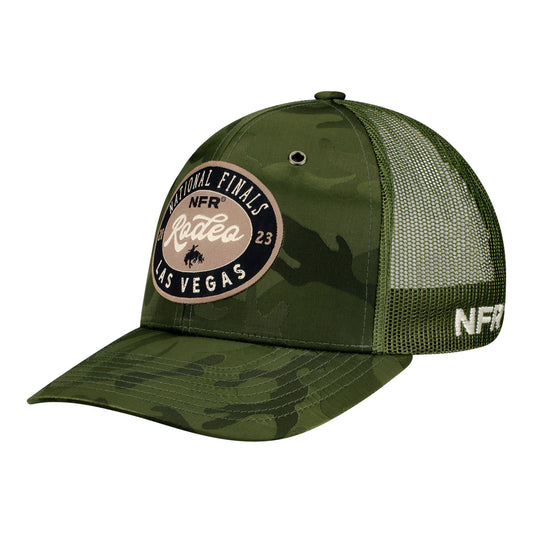 NFR 2023 Buckle Label Camo Snapback in Green Camouflage - Angled Left Side View
