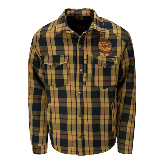 NFR 2023 Rodeo Plaid Trapper Jacket in Black and Yellow - Front View