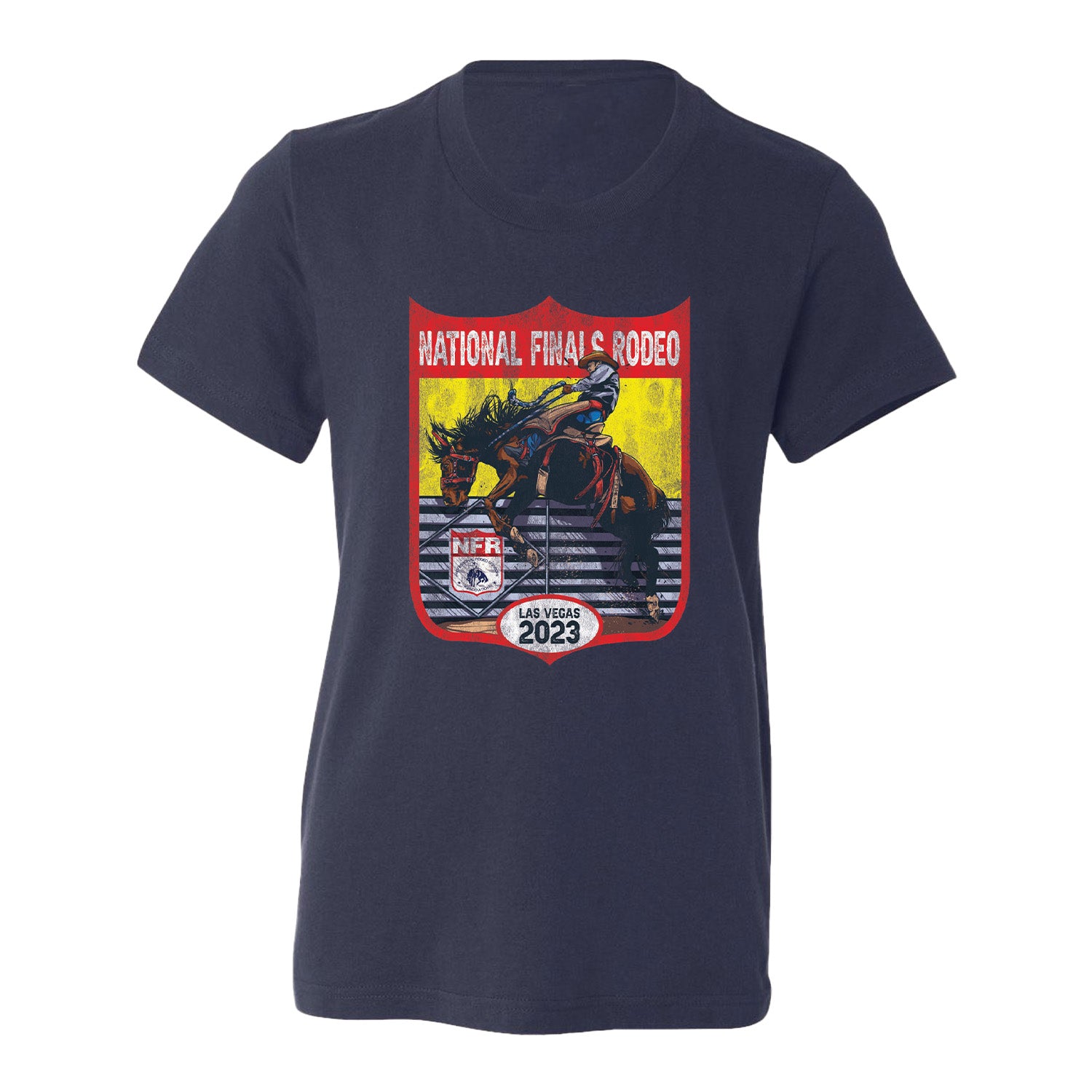 NFR 2023 Bucking Bronco Shield Youth T-Shirt - Front View