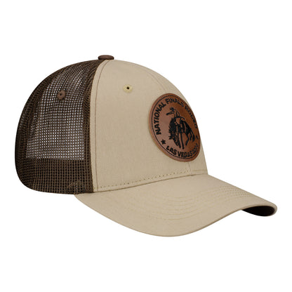 NFR 2024 Leather Patch Trucker Hat - Angled Right Side View