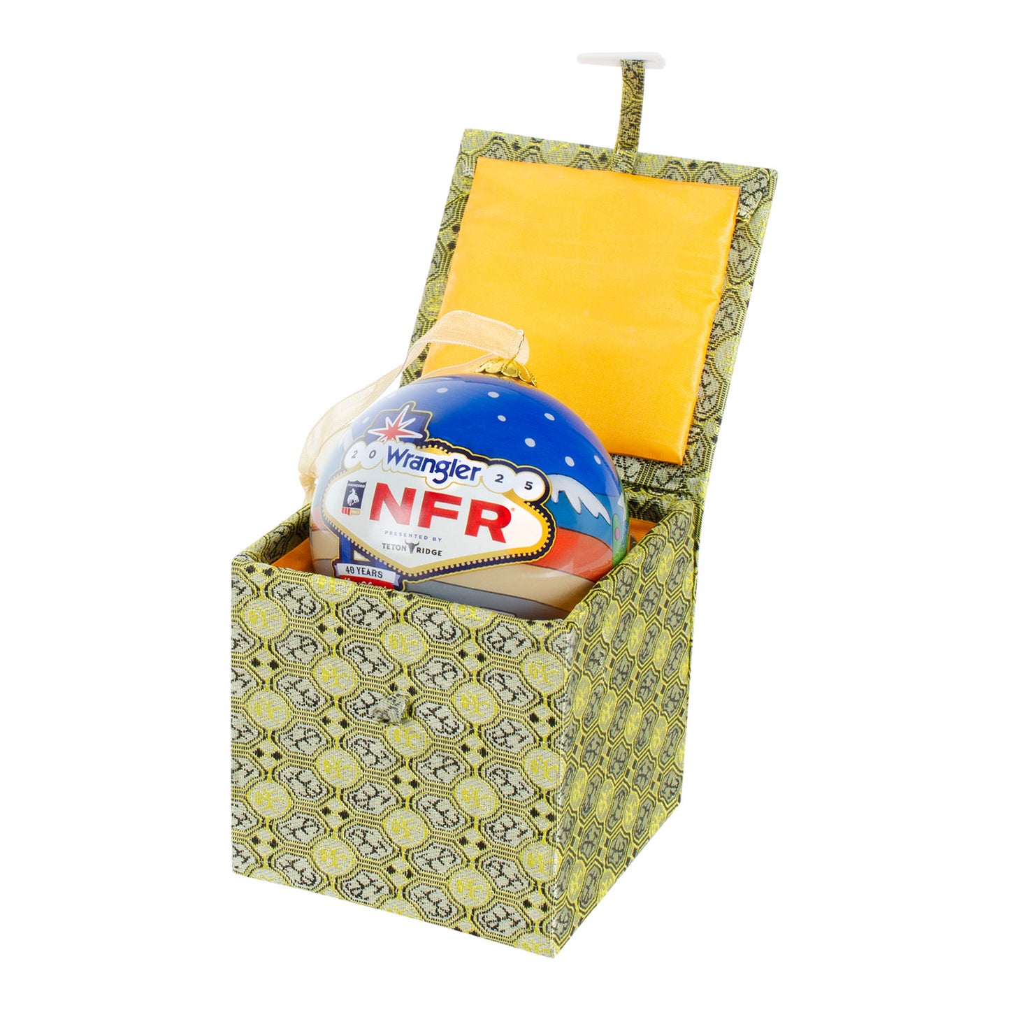 NFR 2025 Red Truck Glass Ornament - In Box View