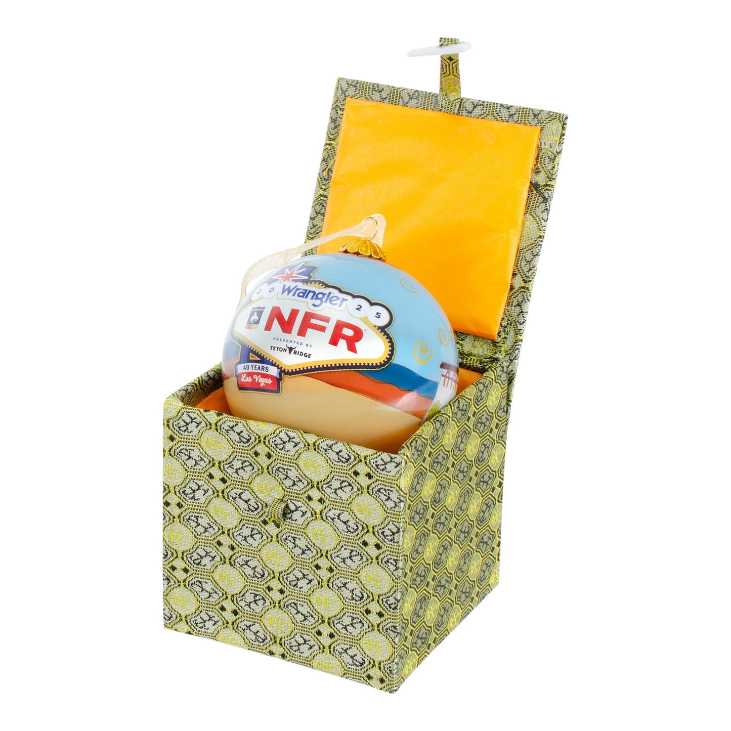 NFR 2025 Pioneer Club Glass Ornament - In Box View