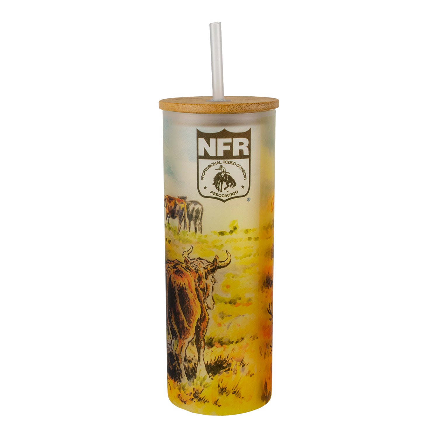 NFR Whole Herd Ranchin' Out West Frosted Glass Tumblers - Front View