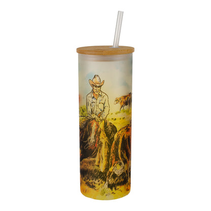 NFR Whole Herd Ranchin' Out West Frosted Glass Tumblers - Right Side View