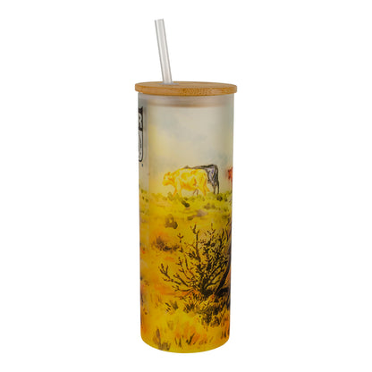 NFR Whole Herd Ranchin' Out West Frosted Glass Tumblers - Left Side View 