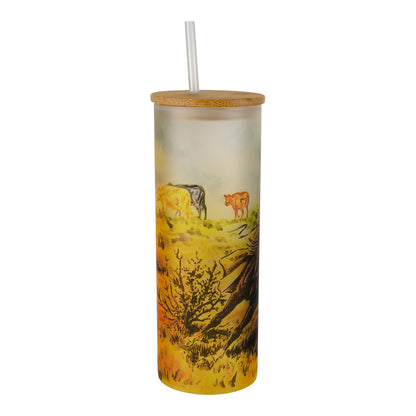 NFR Whole Herd Ranchin' Out West Frosted Glass Tumblers - Back View