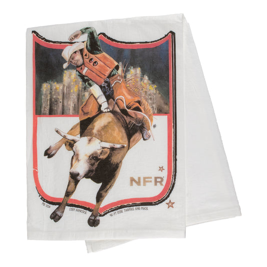 NFR Dolly Estelle Bull Riding Dish Tea Towel - Front View