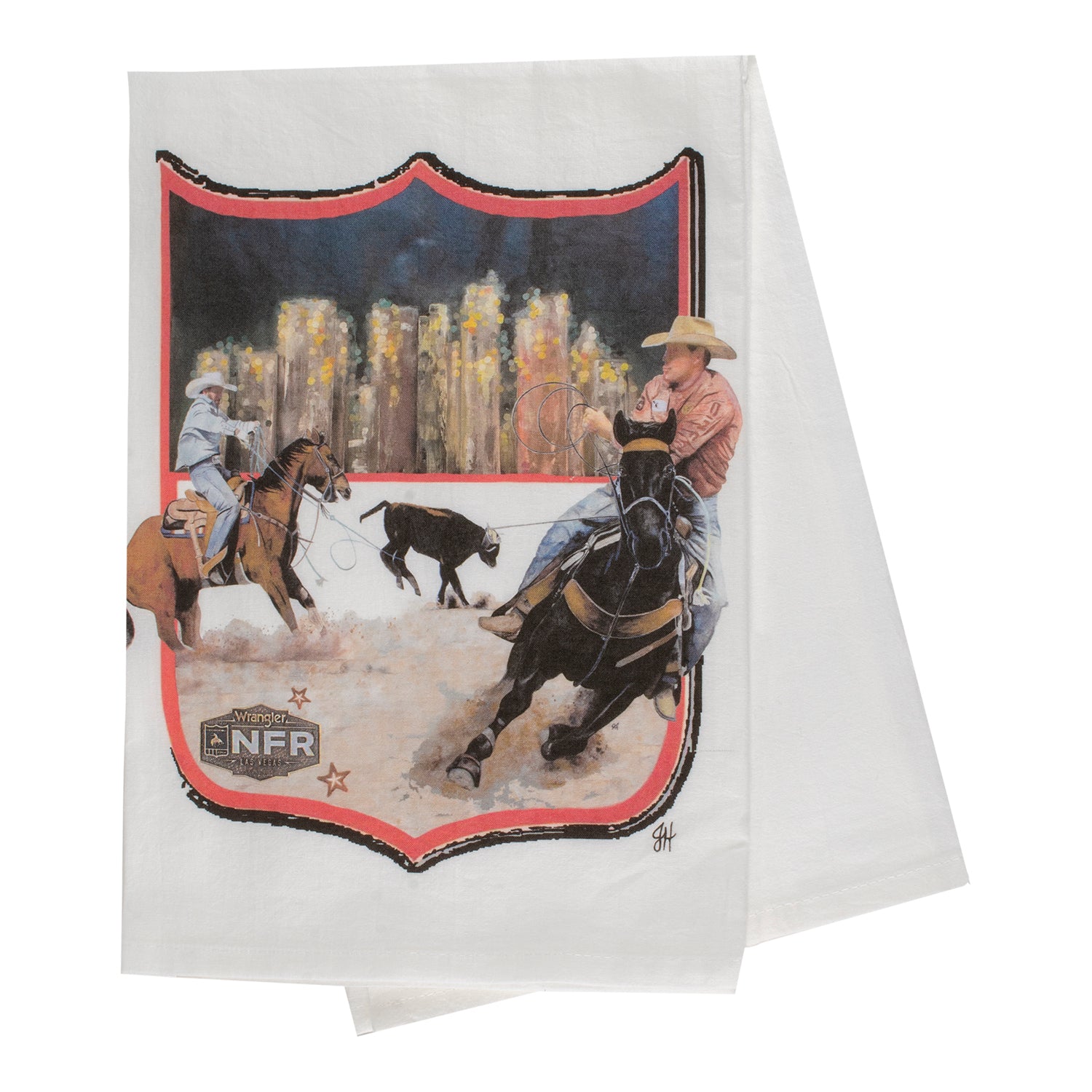 NFR Dolly Estelle Team Roping Dish Tea Towel - Front View