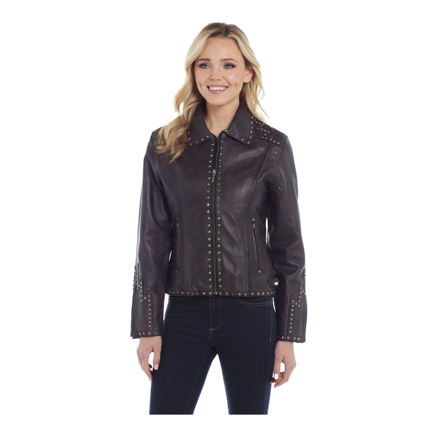 NFR Ladies Studded Leather Jacket - Front View