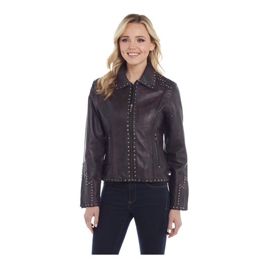 NFR Ladies Studded Leather Jacket - Front View