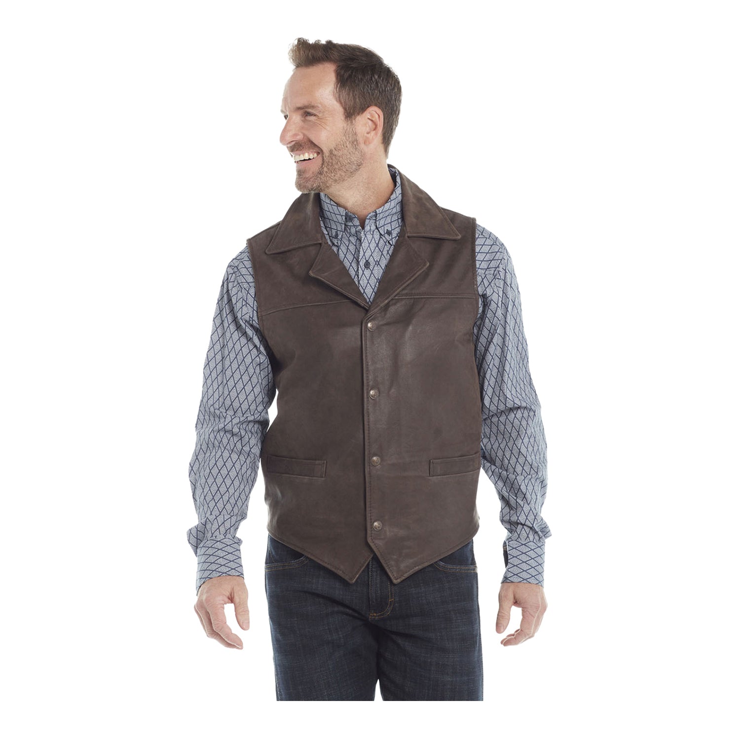 NFR Distressed Leather Vest - Front View