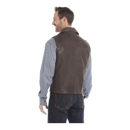 NFR Distressed Leather Vest - Angled Rear Left Side View