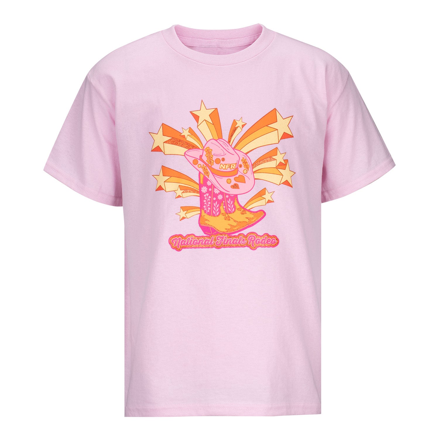 NFR Youth Disco Cowgirl T-Shirt in Pink - Front View