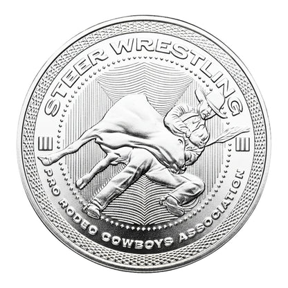 Pro Rodeo Steer Wrestling Coin - 1 Oz Silver