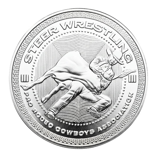 Pro Rodeo Steer Wrestling Coin - 1 Oz Silver