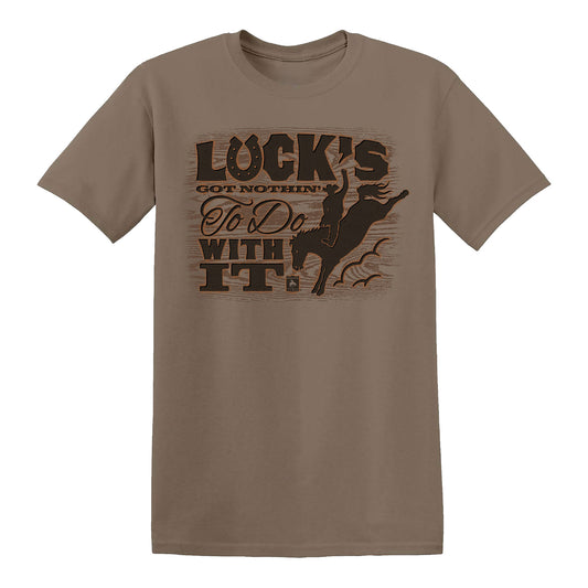 PRORODEO Luck's Got Nothin' To Do With It T-Shirt in Brown - Front View